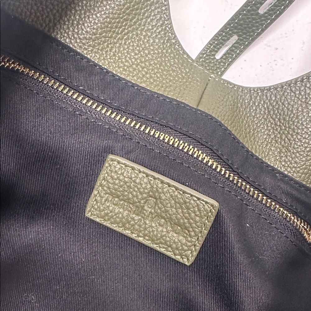 Tote Le Monde Milan Genuine Leather Tote Bag Shoulder Purse Olive Green Gold - Picture 12 of 13